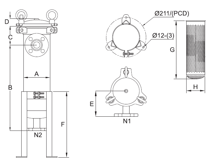 Габаритные розмеры фильтра BFH4