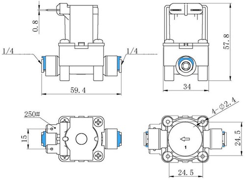 Габаритные размеры электромагнитного клапана john guest 1/4