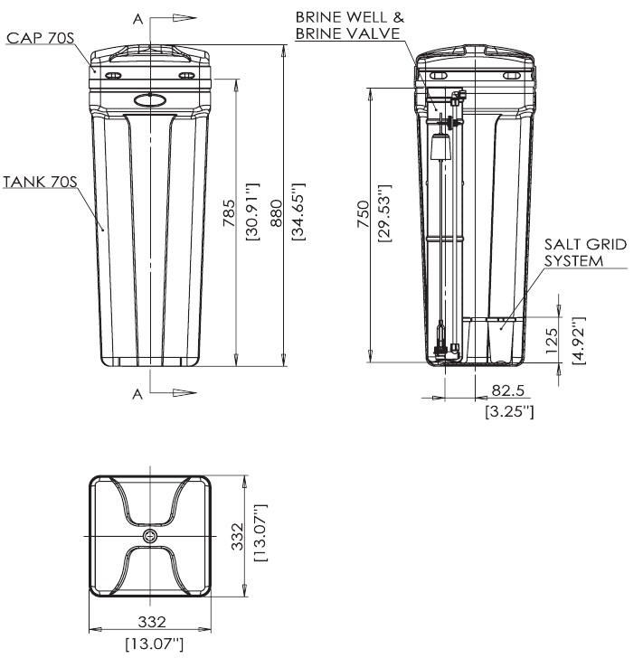 Размеры солевого бака BTS 70