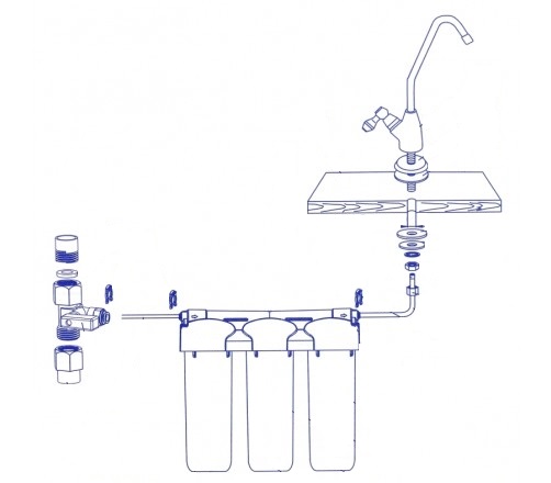 Схема подключения фильтра Aquafilter под мойку к холодному водопроводу и крану питьевой воды